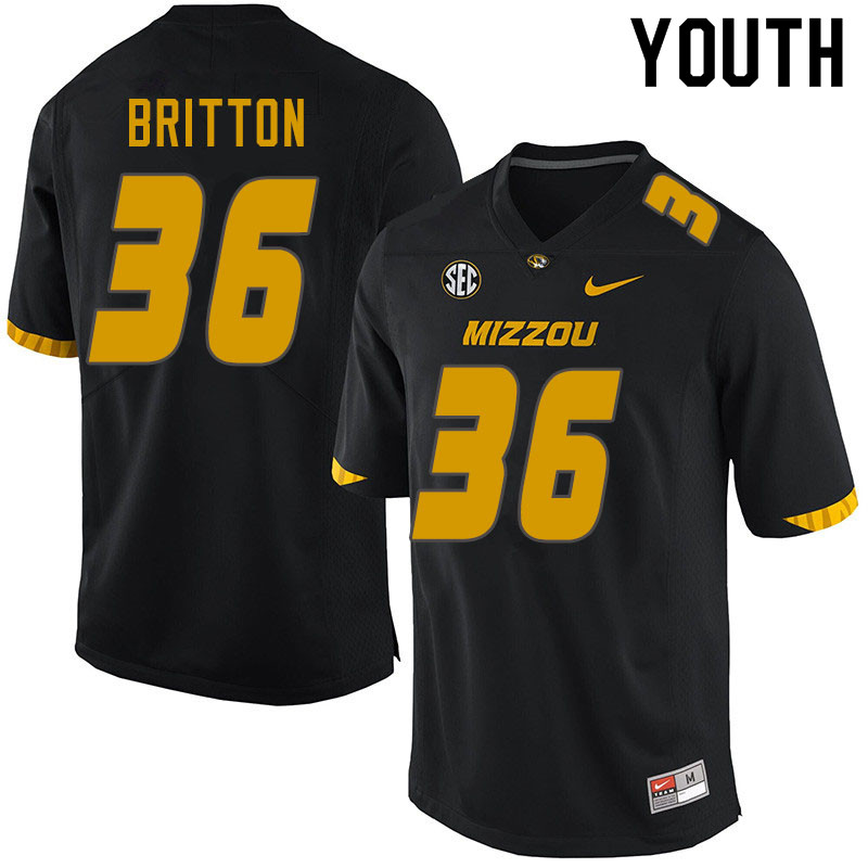 Youth #36 Joe Britton Missouri Tigers College Football Jerseys Sale-Black - Click Image to Close
